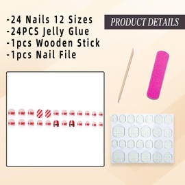 Jremg Christmas Press on Nails Short Square Fake Nails with Red Glitter Gradient Designs Glossy Red White Stripes Glue on Nails Cute Santa Clothing False Nails Winter Xmas Acrylic Nail for Women 24Pcs