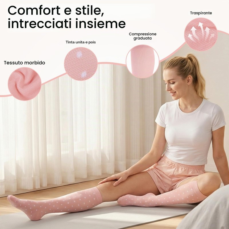6 Paia Calze Compressione Graduata Donna, Calza Elastiche Traspiranti Gambaletti