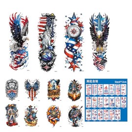 32 Sheets Independence Day Temporary Tattoos, Waterproof Realistic Fake Tattoos, Red White and Blue Party Supplies, Memorial Day