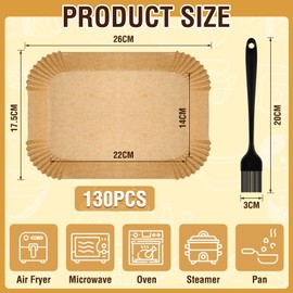 Pack of 130 Baking Parchment Paper for Hot Air Fryer with Double Chamber, 22 x 14 cm Rectangular Airfryer Baking Paper BPA-Free Non-Stick Disposable Air Fryers Parchment Paper for 4.7 L - 7.3 L