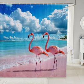 Feelyou Flamingo Shower Curtain 72"x72" Tropical Flamingo Pattern Ocean Bath Curtain for Boys Girls Teens Animal Decor Bathroom Shower Curtain Set Waterproof Bird Print Kids Bathroom Accessories