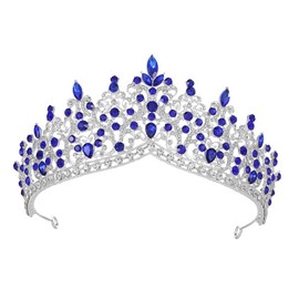 Kamirola Wedding Crystal Tiaras and Crowns for Women, Bride Royal Queen Headband Princess Quinceanera Headpieces for Birthday Prom Pageant Party (Silver Blue)