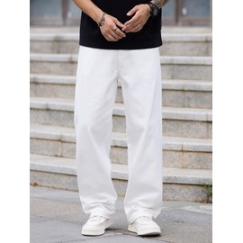 DFGIGT Men's Baggy Jeans Loose Fit Y2k Skater Denim Pants Straight Leg Hip Hop Trousers Streetwear Casual Loose Trousers 2000s Relaxed Fit Straight Leg Skater Skateboard,G9 White,XX-Large