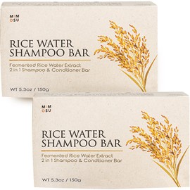 mimosu Agua De Arroz Para El Crecimiento Del Cabello Shampoo Bar 2Set - Todo En Uno Champú De Arroz Fermentado Barra Para Fortalecer El Cabello Débil O Dañado Jabón, Hidratante, Sin