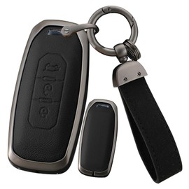 ontto Key Holder Metal Key Case Leather Key Bag Compatible with Ford Territory EV Titanium Taurus Kuga 2020-up Key Fob Anti-Scratched Car Key Cover with Keychain,Black