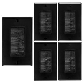 LEENUE Brush Wall Plate, 5 Pack Single Gang Wall Plate Cable Pass Through for Low Voltage Wires, Cord Hider for Wall Mount TV, Black