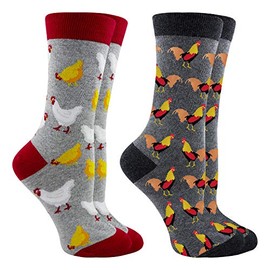 WHD Rooster and Chicken Socks 2-Pack (Gray Heather/Charcoal Heather, Medium)