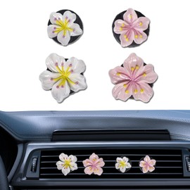 NIIIYTYB 4Pcs Cute Car Air Freshener Vent Clips Flower Air Vent Clips for Fresheners Pink Hawaiian Hibiscus and Cherry Blossom Car Accessories Aesthetic Interior Decor for Women Peach Blossom