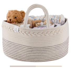 Baby Diaper Caddy Organizer | Changing Table Organizer for Wipes and Diapers | Cotton Rope Diaper Organizer for Changing Table - XL | Newborn Essentials Must Haves for Parents - Winter Sand
