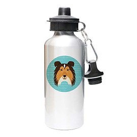 Mystic Sloth Adorable Dog Breed Design 20oz Aluminum Water Bottle with Carabiner and Choice of Lids (Silver, Shetland Sheepdog)