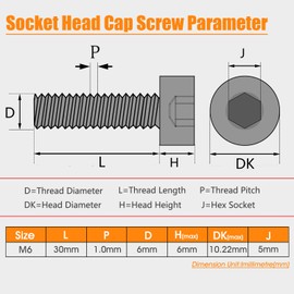 Generic M6-1.0x30mm Socket Head Cap Screws,12.9 Grade Alloy Steel M3 Bolts,Allen Socket Hex Drive, Black Oxide Finish,Machine Thread, Fully Threaded,UNC 30Pcs, M6x30mm(30Pcs)