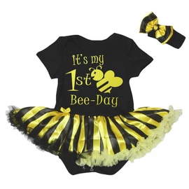 Petitebella It's My 1st Bee Day Body con tutú a rayas, color negro y amarillo Nb-18m, Negro, 6 meses