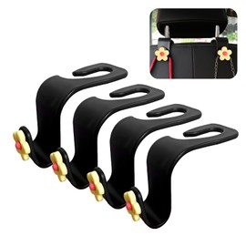 Yourkar 4 PCS Car Seat Headrest Hook, Plastic Headrest Hooks with Adhesive Flower, Auto Back Seat Hanger Storage Hook for Grocery Bag Purse Handbag Umbrella, Car Accessories (Light Yellow)
