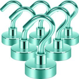 Neosmuk Magnetic Hooks, 30lb+ Heavy Duty Earth Magnets with Hook for Refrigerator, Extra Strong Cruise Hook for Hanging, Magnetic Hanger for Cabins, Grill (Green, Pack of 6)
