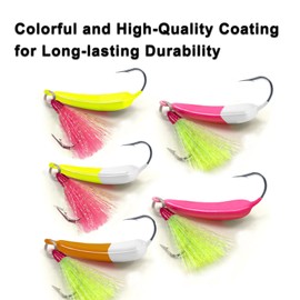 sweethomegift 5 Pack Pompano Jigs with Teaser Hooks, Fishing Jig Heads, Swimbait Jigs, Surf Fishing Jigs Saltwater Jig Heads Stand Up Jig High Carbon Steel O'Shaughnessy Hooks jigs 3/4oz Mixed Color