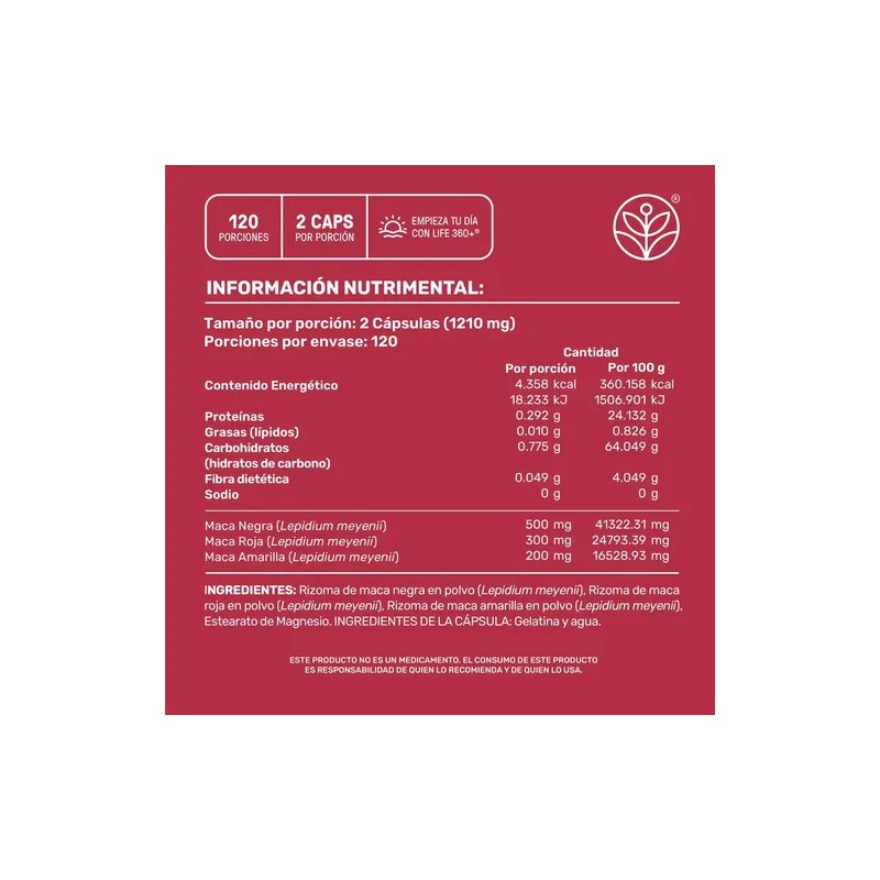 Maca Mix - Maca Negra, Amarilla y Roja 240 Cápsulas