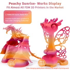 ZIRO Fast Color Changing PLA, Matte Multi Colors Filament 1.75mm, Color Change by Length 3D Printer Filament, Dimensional Accuracy +/-0.03mm, Fit Most 3D Printers, 1KG/ 2.2lbs Spool, Peachy Sunrise