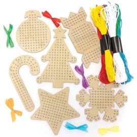 Baker Ross FC155 Christmas Cross Stitch Craft Kits for Children - Pack of 6, Sewing and Cross Stitch for Children, Crafts for Children