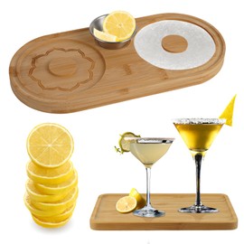 Margarita Salt Rimmer Set with Cocktail Tray, Bamboo Margarita Bartender Tool, Salt & Sugar Spice Container for Cocktails