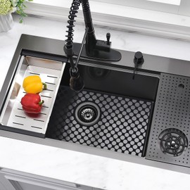 Brovy Black Silicone Sink Mats,17.6''x 11.6'' Silicone Sink Protector for Kitchen Sink, Heat Resistant Non-Slip Foldable Small Kitchen Sinks Mats