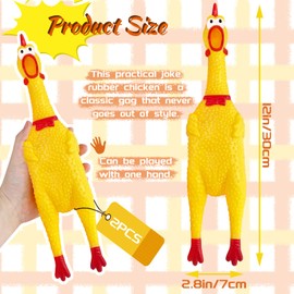 Xeehwb 2 Pcs Large Rubber Chicken, Screaming Dog Toys, Yellow Squawking Squeaky Toy, Prank Noise Maker 12 Inch
