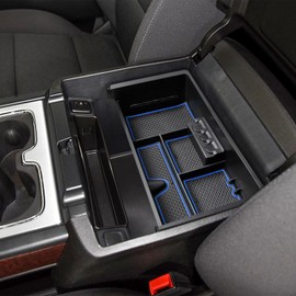 EDBETOS Center Console Organizer Tray Compatible with GMC Sierra 1500 Accessories/Silverado 1500 2014-2018 / Silverado 2500/3500 HD 15-19 /Suburban/Tahoe/Yukon 15-20 Armrest Storage Box (Blue Trim)
