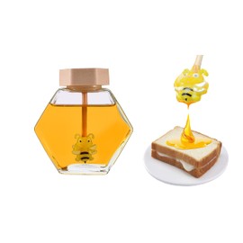 Honey Jar with Dipper and Lid Cute Honey Pot for Storing Honey and Syrup Glass Honey Containers for Home Kitchen