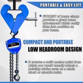 FITHOIST Beam Clamp 11000lbs, 5 Ton Load Capacity I Beam Clamp, Lifting Clamp 3.1''-12.6'' Adjustable Opening Flange Range | Beam Clamps for Rigging, Enhanced Thickness for Heavy-Duty Lifting