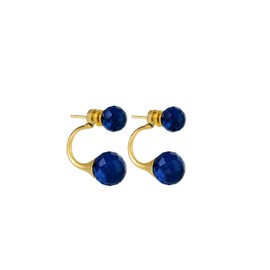 Amber Stud Earrings Women - Double Ball Earrings, 24K Real Gold Plated Silver, Genuine Baltic Amber, Stylish and High Quality Gift - Hypoallergenic Earrings for Women, Gemstone