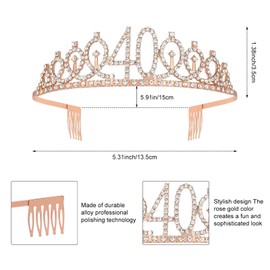AhlsenL 40 and Fabulous Sash & Rhinestone Tiara Set for 40th Women Birthday Party Supplies, Favors and Decorations Rose Gold