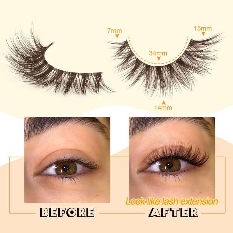 Brown Lashes Strip Natural Looking Cat Eye Eyelashes Wispy Fluffy