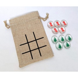 Christmas Themed Tic Tac Toe Game - Stocking Stuffer - Gift for Kids (Stocking & Tree)