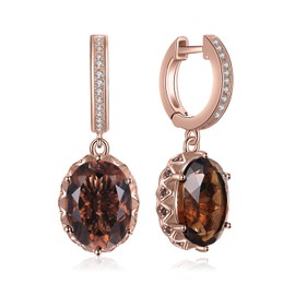 JewelryPalace Oval Cut 7.2ct Genuine Smoky Quartz Earrings Silver 925 Women's Brown Jewellery Set, Earrings Silver Gemstone Girls, Hoop Earrings Silver Fashion Jewellery with Stone Women Gifts Rose