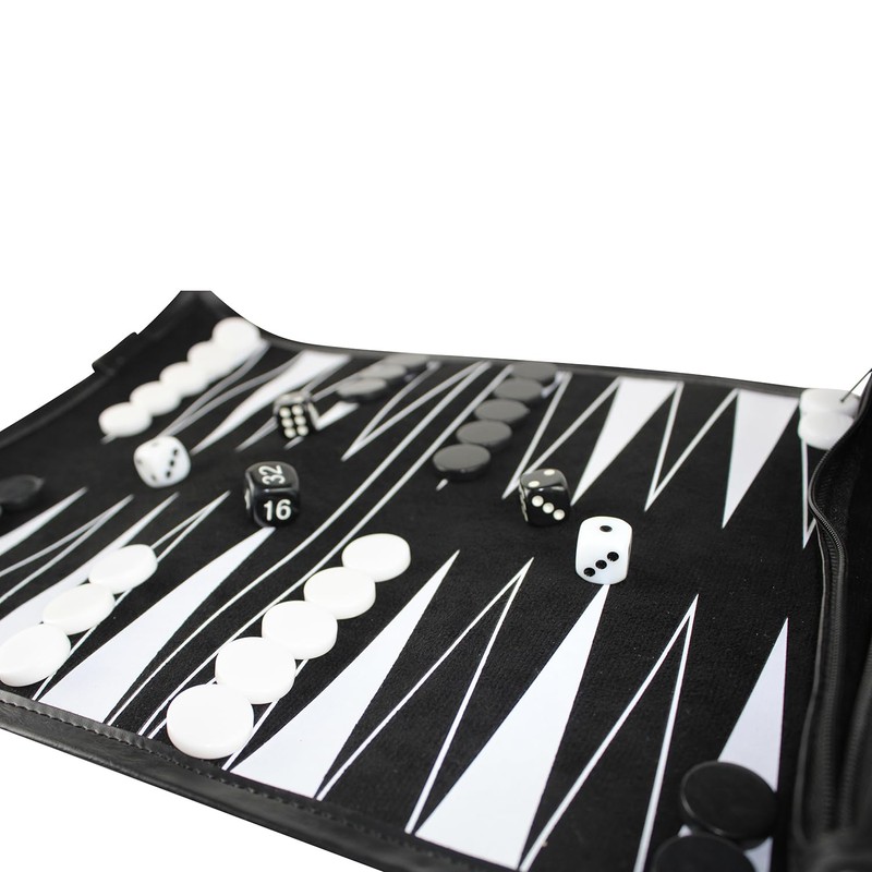 Black Travel Roll Up Backgammon Set 13 Inch