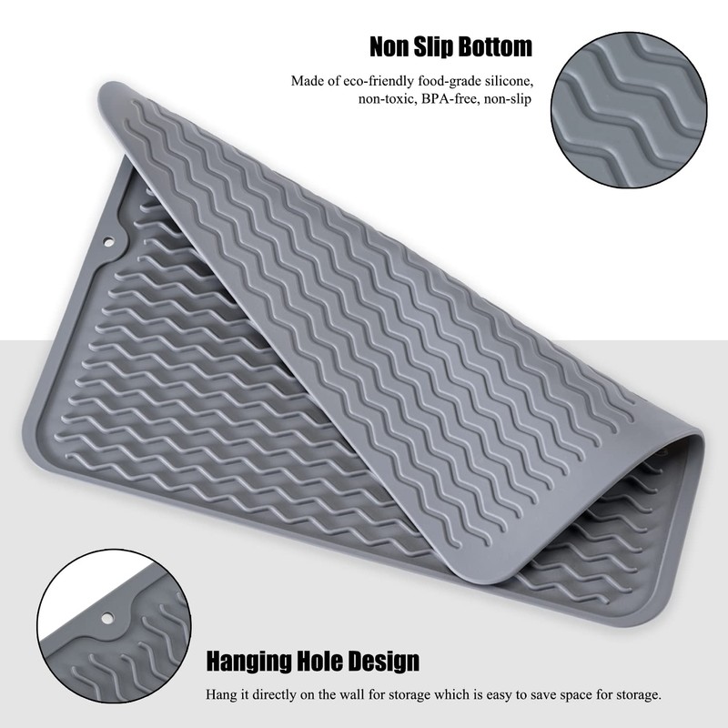 Silicone Dish Drying Mat, Non-Slip Easy Clean Sink Mat Large