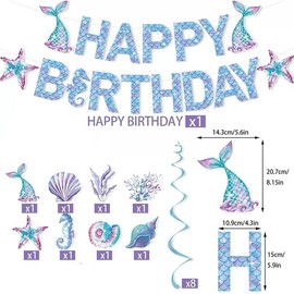 Mermaid Happy Birthday Banner Set, Mermaid Banner Mermaid Banner Birthday Happy Birthday Mermaid Banner Mermaid Birthday Bunting Mermaid Party Decorations Colorful Mermaid Party Decorations