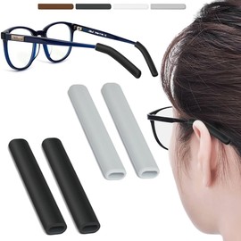 2 Pairs Silicone Glasses Ear Cushion, Eye Glasses Ear Grippers Anti Slip, Glasses Ear Grips Non Slip, Eyeglass Ear Cushions for Pain, Temple Sleeves Tips Ear Pads for Glasses Slip Preventer (BLK&Gry)