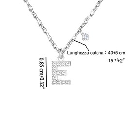 GUOYU Women's Initial Necklace Letter Pendant, 925 Silver Necklace with Cubic Zirconia, Pendant Gift Ideas for Birthday A B C D E F G H I J K L M N O P Q R S T U V W X Y Z, Stainless Steel, Rhinestone