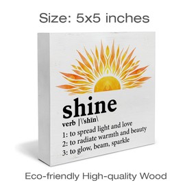 Farmhouse Sunshine Saying Wood Box Sign Art Desk Decor Sun Shine Definition Wood Block Sign Decor 5 X 5 Inches for Home Office Tabletop Shelf Wall