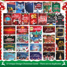 32 Beautiful Bulk Christmas Cards, Assorted Christmas Cards with Envelopes, Matching Stickers and Storage Box - 5 x 7 Inch Blank Christmas Greeting Cards Perfect to Send Warm Holiday Wishes to Friends