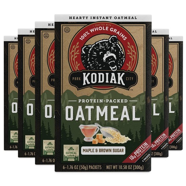 Kodiak Cakes Instant Protein Oatmeal Packets, Maple & Brown Sugar, 6 Packets - 1.76 Ounce (Pack of 6)