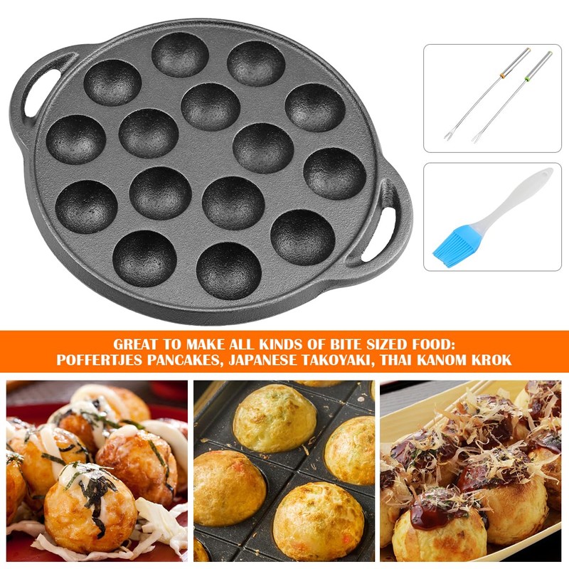 LCJAOF Cast Iron Escargot Dish with 15 Compartment Holes Takoyaki