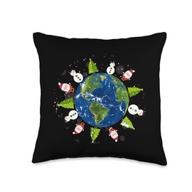 Xmas around the World Globe with Christmas Elements Throw Pillow