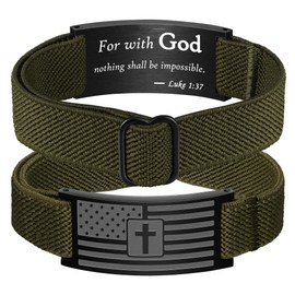 Jesvo Cross Bracelet for Men Boys, Green American Flag Military Graduation Bible Verse Christian Religious Jewelry Gifts Teen Teenage Kids Boys Age Son Luke 1:37