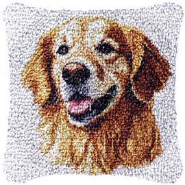Generic Golden Retriever Latch Hook Pillowcase Kit - Multicolor, 43x43cm, Acrylic, Unisex Adult, All Seasons, Traditional, Upgraded Design, Non-Foldable