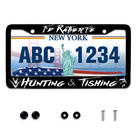 I'd Rather Be Hunting & Fishing License Plate Frame Fish Deer License Plate Holder Stainless Steel Auto Parts Decoration with Screws License Plate for Men Women 12x6 Inch