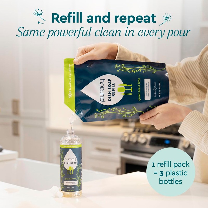 Puracy Natural Dish Soap Packs- Skin-Softening Plant-Based Dishwashing Soap, Non-Toxic