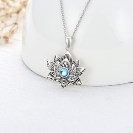 VENACOLY Lotus Moonstone Necklace Sterling Silver Lotus Flower Pendant Vintage Spiritual Jewellery Gifts for Women
