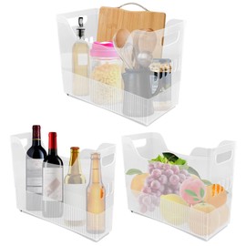 YEXEXINM 3 Pcs Freezer Organizer Bins with Wheel Clear Plastic Pantry Organizer and Storage 3 Size Tall Narrow Kitchen Organization Pantry Organizer Snack Storage Containers for Office Refrigerator