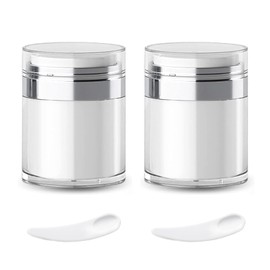 2 Pack 1oz Airless Pump Jars, Empty Acrylic Makeup Cosmetic Jar Containers with Pump, Refillable Pump Dispenser Moisturizer Dispenser Travel Containers Portable Lotion Cream Jars(White)